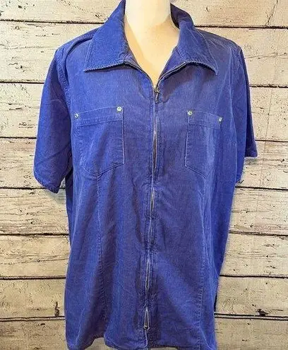 VENEZIA JEANS Vintage 80's Corduroy Shirt Full Zip Front Periwinkle