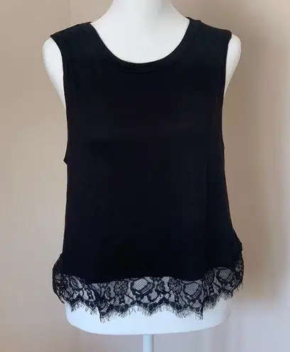 Hippie Chic  Black Tank with Lace Bottom Hem