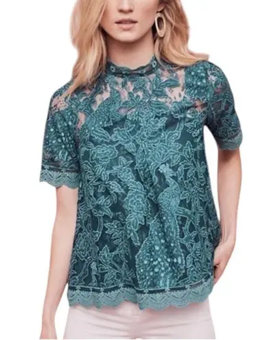 HD in Paris x ANTHROPOLOGIE: Meadows Lace Peacock Blouse -Size 2