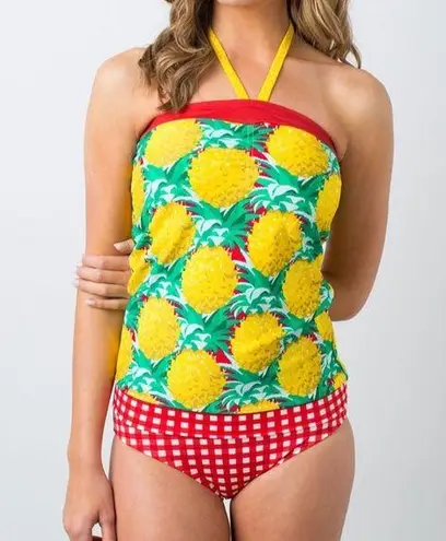 Lime Ricki  Banded Halter Pineapple Tankini Top.  Size Large. New With Tags.