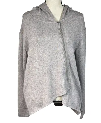 Betabrand Large Ava Asymmetric Hoodie Sweater Jacket Full-Zip Pocket Hi-Low Gray