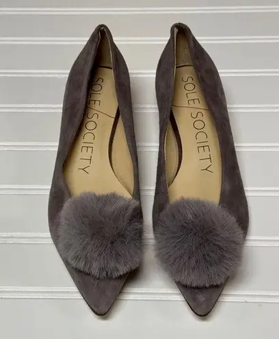Sole Society Suede Pom Pom Pumps Mirem Porcini Low-Heel Pumps Size 5