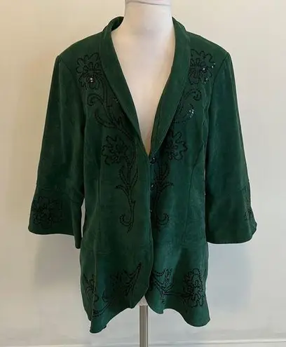 Bob Mackie Green Faux Suede Sequined Bell Sleeve Jacket