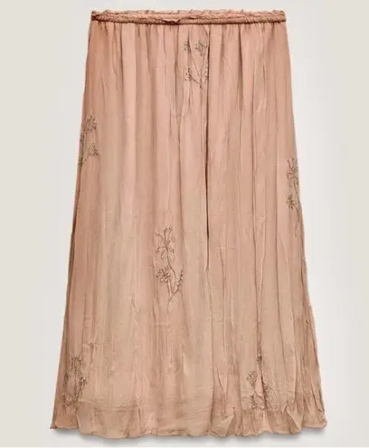 ZARA  NWT embroidered floral appliqués embellished flower mesh midi flowy skirt - Image 9