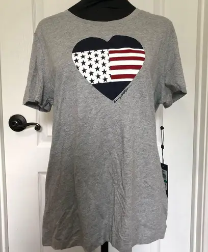 Tommy Hilfiger  Womens T-Shirt Heart America Flag Graphic Short Sleeve Gray Large