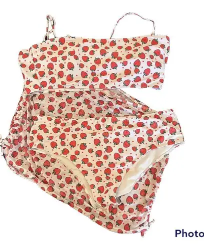 Size 4XL 3 piece strawberry print bikini top bottom coverup EUC Red
