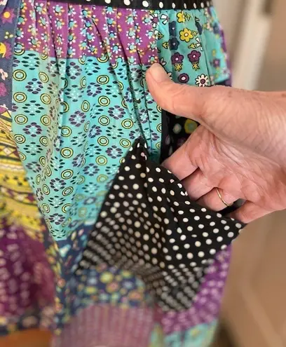 Design House Japanese cotton patchwork 70s apron pinafore house dress w/pockets. Green