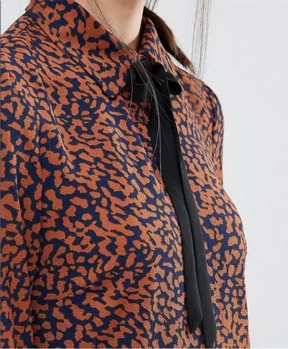 Fashion Union Brown and Navy Blue Leopard Print Long Sleeve Dress