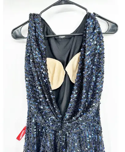 Mac Duggal 26331 Midnight Blue Cowl Back Boat Neck Sequined Gown Dress 2