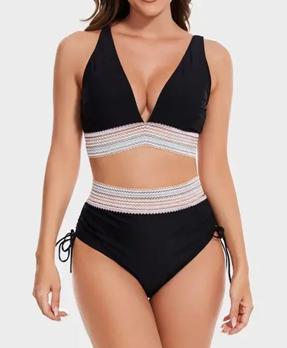 Blooming Jelly NWT Bikini Set Size XL Black High Waist Swimsuit Retro Stretch