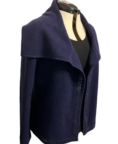 Doncaster Wide Lapel Open Wool Blazer Navy Size Medium