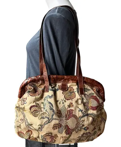 Furla Veg Floral Tapestry and Leather Shoulder Bag