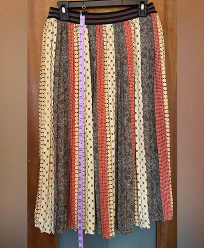THML Women’s Pleated Patterned Multi Color Skirt w Elastic Metallic Waist-small