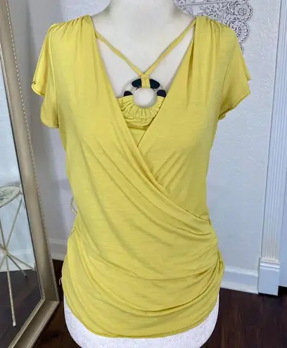 I.N. San Francisco Vintage Y2K Light Yellow Made in USA Halter Wrap Baby Tee Top Size M