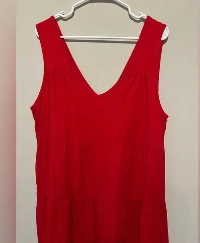 Quince 100% Organic Cotton Gauze Tiered Maxi Dress Wild Cherry Size L Red Size L