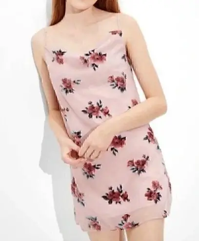 American Eagle NEW NWT  AEO Pink Floral Velvet Cowl Neck Sleeveless Slip Dress XS