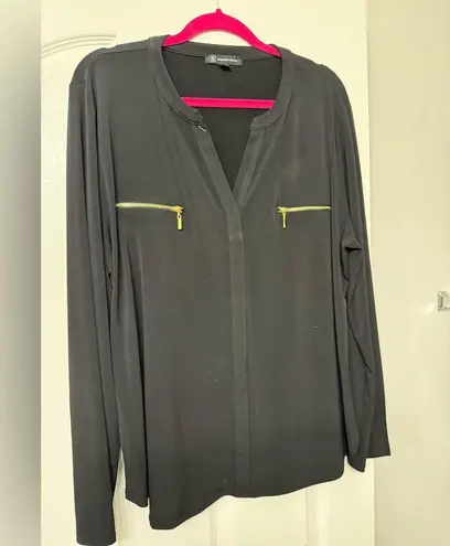 INC International Concepts Black Blouse with Gold Zipper Pockets Size XXL
