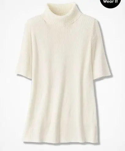 Coldwater Creek NWOT $60  Elbow-Sleeve Ribbed Turtleneck in Cream XL