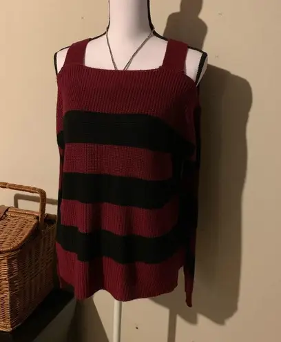 Hooked Up Red and Black Cold Shoulder Sweater Size M