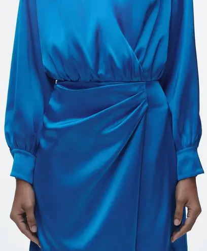 ZARA Dress blue long sleeve draped wrapped mini party cocktail wedding