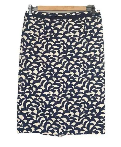 Boden Mod Pencil Skirt Navy White Abstract Fan Size 6 Regular Office Going Out Blue
