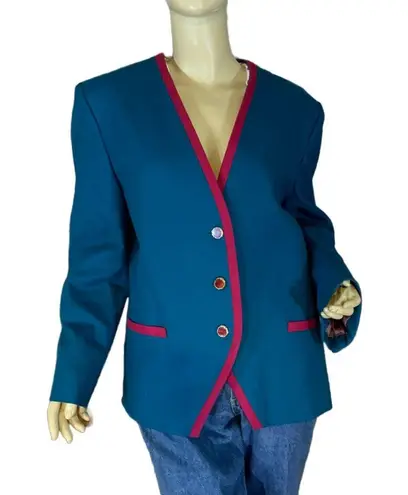 Pendleton TEAL BLUE AND PINK VINTAGE 1980'S WOOL BLAZER (16)