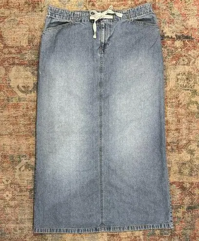 Vintage Long Denim Skirt with Drawstring and back slit, size 14/16 Blue