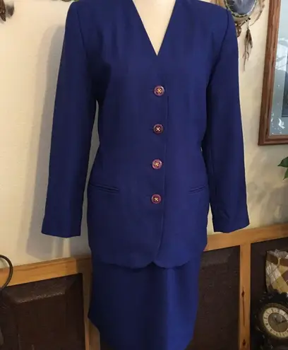 Amanda Smith Vintage 90s royal blue skirt suit