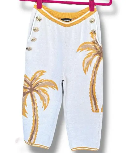 Retrofête Pera Knit White Yellow Palm Tree Knit Ankle Cropped Pants