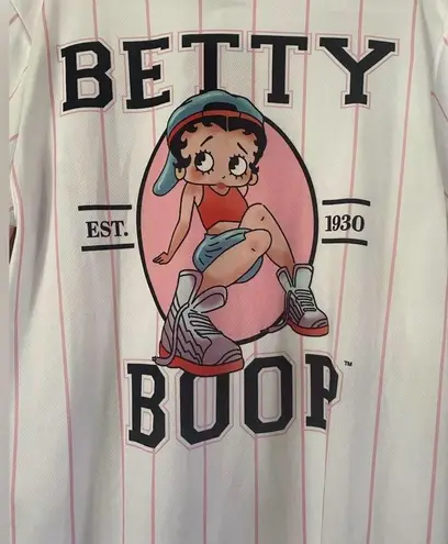 Betty Boop Shirt Womens L Baseball Jersey Novelty Button Down Uniform Top Retro