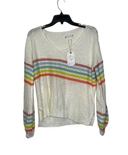 Love Riche  Sweater Size Small Cream Multi Color Stripes Acrylic Blend Womens Knit