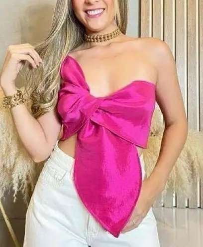 Pink Women's Sleeveless Crop Tube Top One Strapless Bow Twist Tie Front One Size