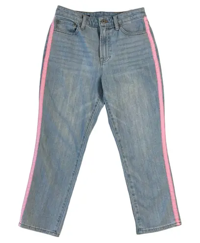 Women's 8P Modern Ankle Jean With Pink Side Stripe Light Wash Denim Blue