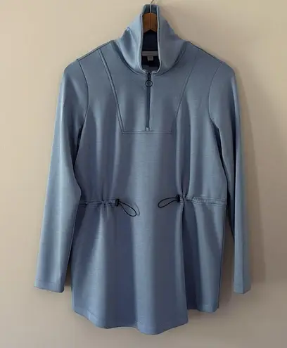 New J Jill Fit Sleek Double Knit Drawstring Cinched Waist Tunic Blue Size Small