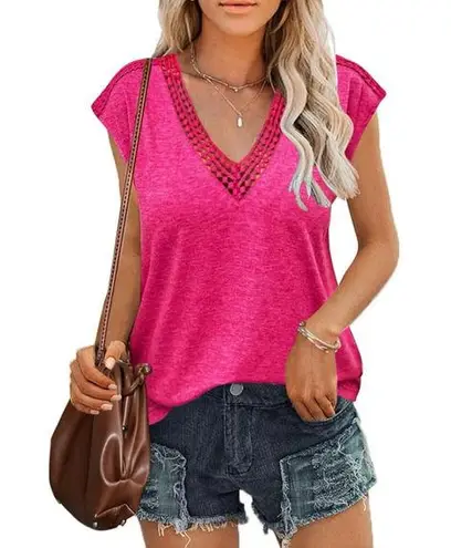 Zeagoo Women’s Summer Casual Vneck Cap Sleeve Guipure Lace Shirt Blouse