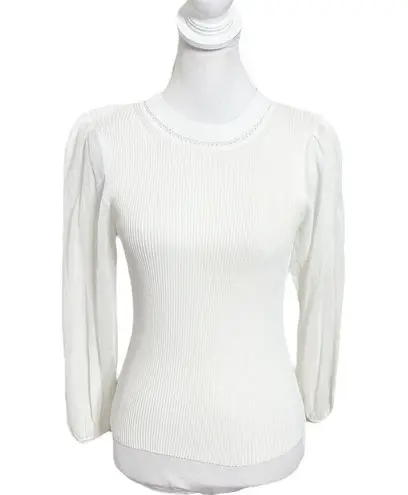 Jonathan Simkhai Veronica Sweater Women’s Size XS White Puff Sleeve Ribbed