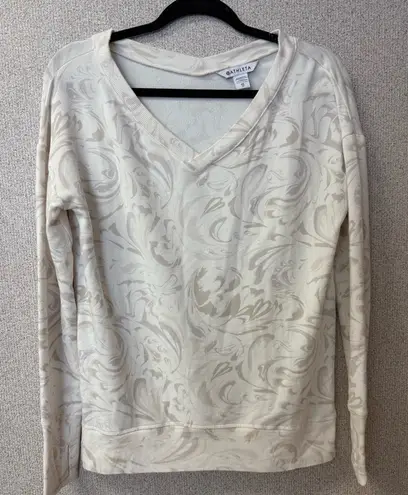 Athleta  Women XS Coaster Luxe V-Neck‎ Sweatshirt Paisley Cream Relaxed Fit Cozy