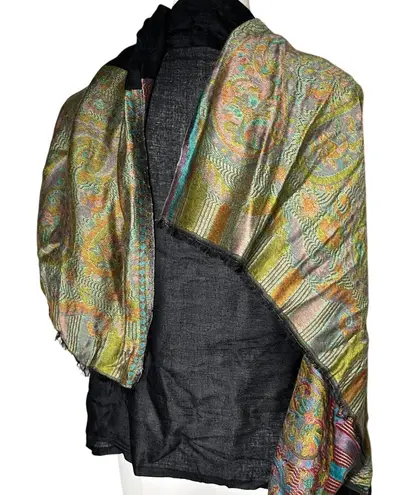 Style Palette Modal Shawl Black Paisley Border Wrap Scarf Large Soft 29x84