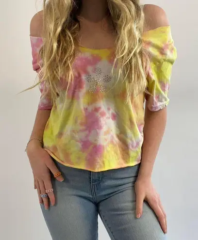 Hand Dyed Bedazzled Tie Dye Tee Yellow Size undefined