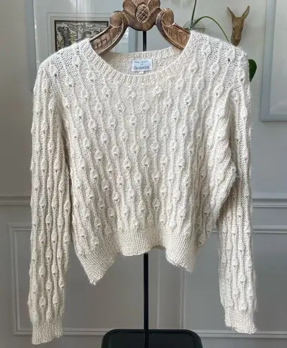 Vintage Olivia Paul 100% Alpaca Made in England Texture Knit Cream Crop Sweater Size L