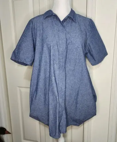 Bryn Walker Oia Blue Chambray Corrado Button Up Denim Shirt XL Lagenlook cotton