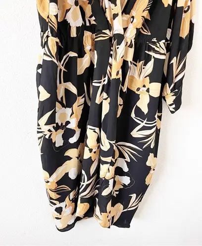 City Chic Yellow Black Floral Midi Cold Shoulder Midi Dress