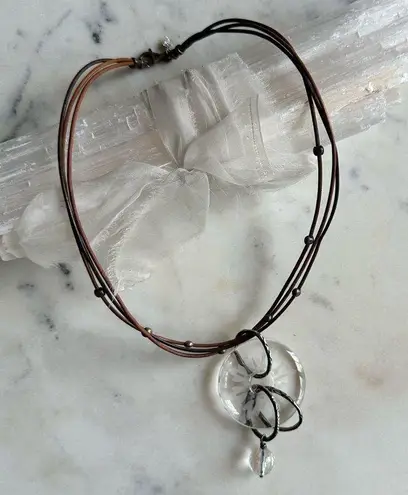 Silpada Etched Crystal Donut and Sterling Silver Pendant on Leather Chain