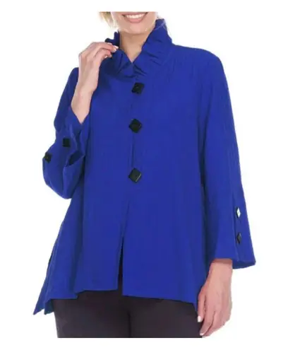 Moonlight Womens XL Blouse Bell Sleeve Ruffle Collar Button Jacket Blue Artsy