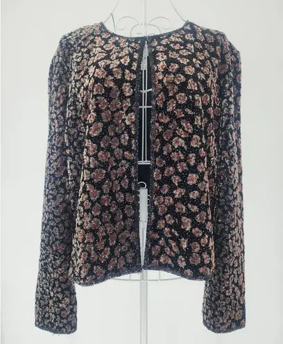 Papell Boutique Evening Black Floral Velvet Sequin Jacket Women’s Size L Size L