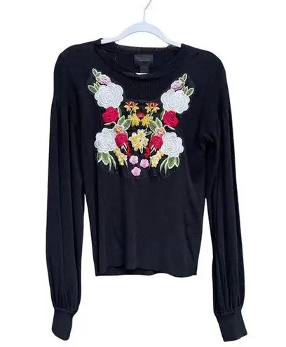 Magaschoni  Floral Embroidered Sweater Black Size Medium Sz M Long Sleeve New