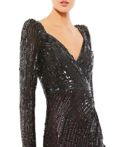 Mac Duggal 5379 High Slit Sequin Dress Long Sleeve Sz 4 Espresso Formal NWT $498