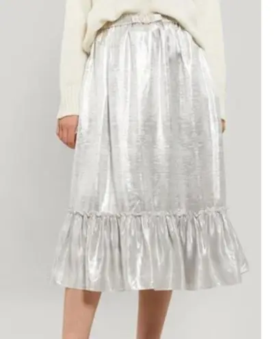 Shrimps Pearl Belt Metallic Midi skirt In Silver Size 8