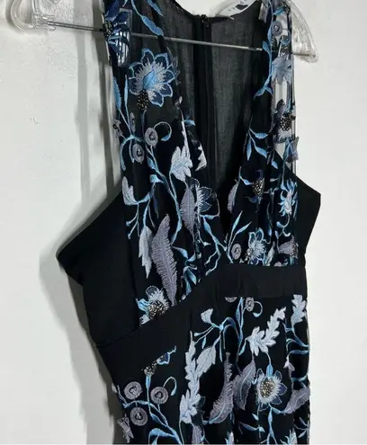 Sandro Sz 2 Floral Embroidered Midi Dress Tulle Blueshine Sleeveless