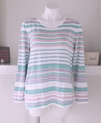 36.5 Design Striped Crew Neck Sweater Knit White Combo Pullover Size XL NWT $108
